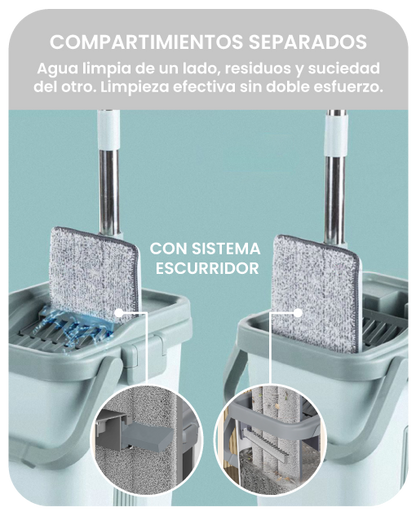 Mopa Plana 360° - Sistema escurridor integrado sin mojarse las manos